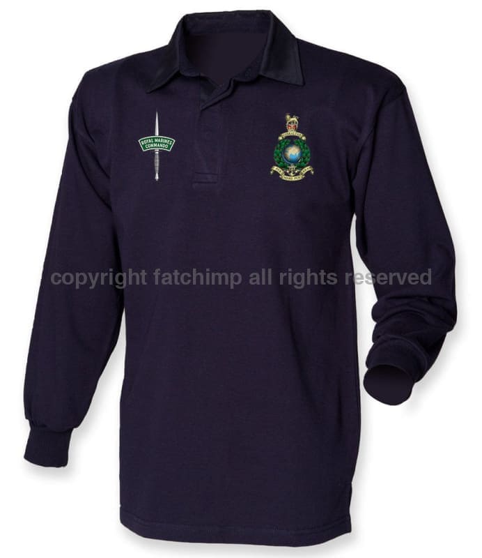 Royal Marines Long Sleeve Men’s Rugby Shirt Xs - 34/36 Inch Chest / Navy Blue/Navy Blue Collar
