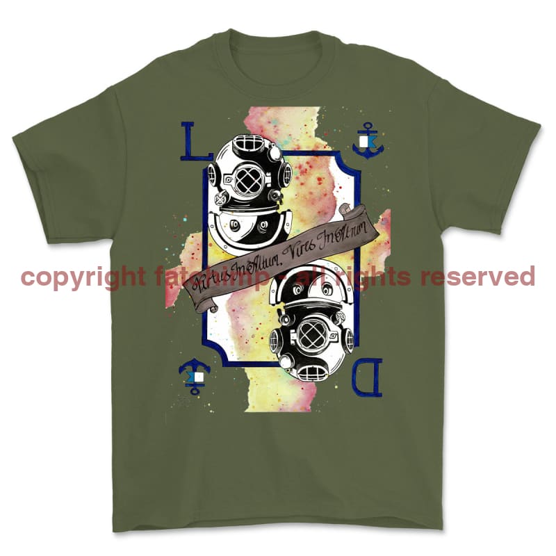 Diver Royal Navy Playing Card Art Front Printed T-Shirt