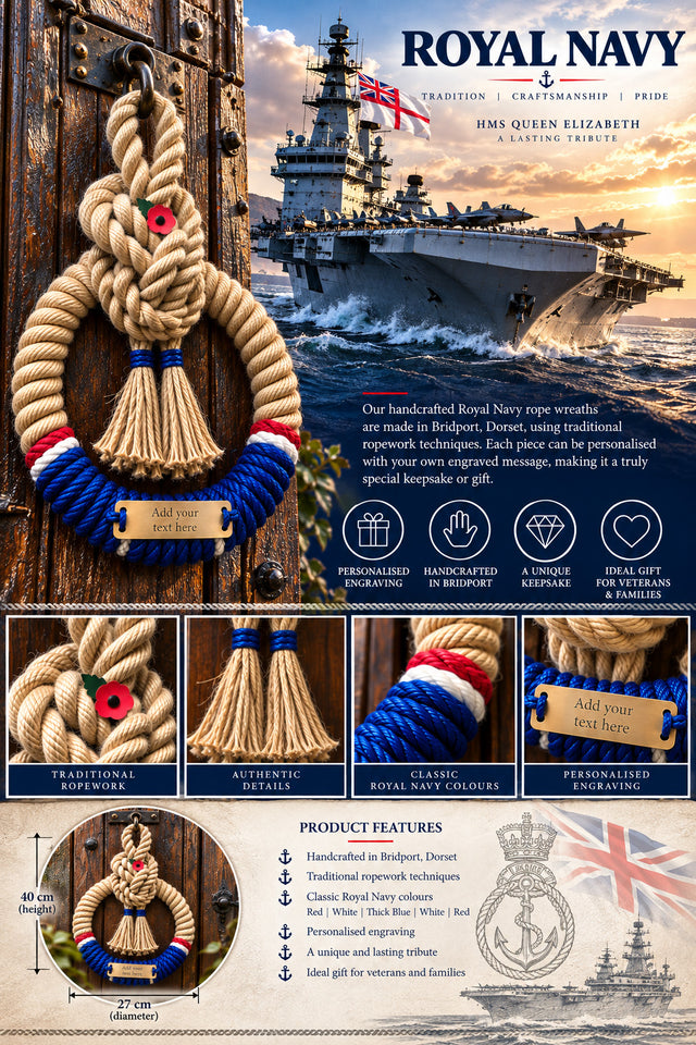 Royal Navy Handcrafted Commemorative Rope Wreath - Made in Dorset