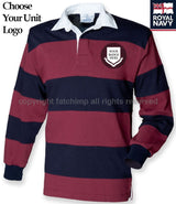 Royal Navy Units Stripe Rugby Shirt Small - 36/38 Inch Chest / Burgundy/Navy Blue