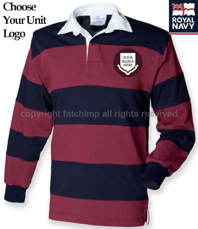 Royal Navy Units Stripe Rugby Shirt Small - 36/38 Inch Chest / Burgundy/Navy Blue