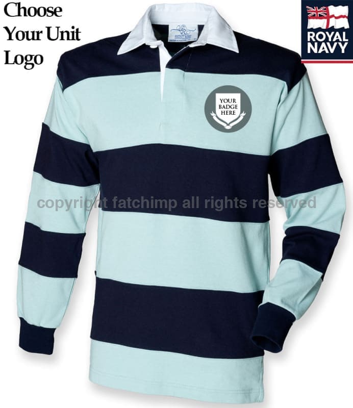 Royal Navy Units Stripe Rugby Shirt Small - 36/38 Inch Chest / Duck Egg/Navy Blue