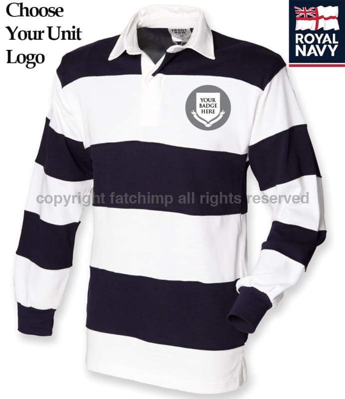 Royal Navy Units Stripe Rugby Shirt Small - 36/38 Inch Chest / White/Navy Blue