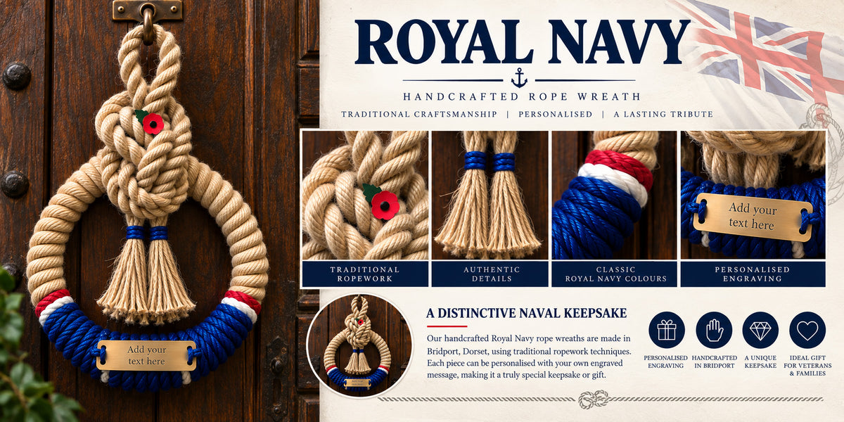 Royal Navy Handcrafted Commemorative Rope Wreath - Made in Dorset
