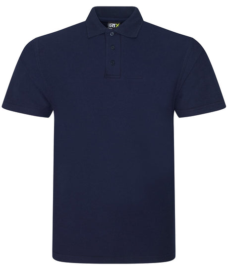 Navy blue polo shirt with a brand logo on a white background