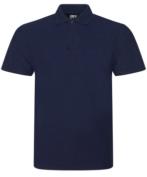 Navy blue polo shirt with a brand logo on a white background
