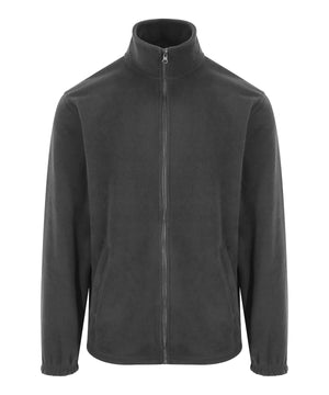 Dark gray fleece jacket on a white background