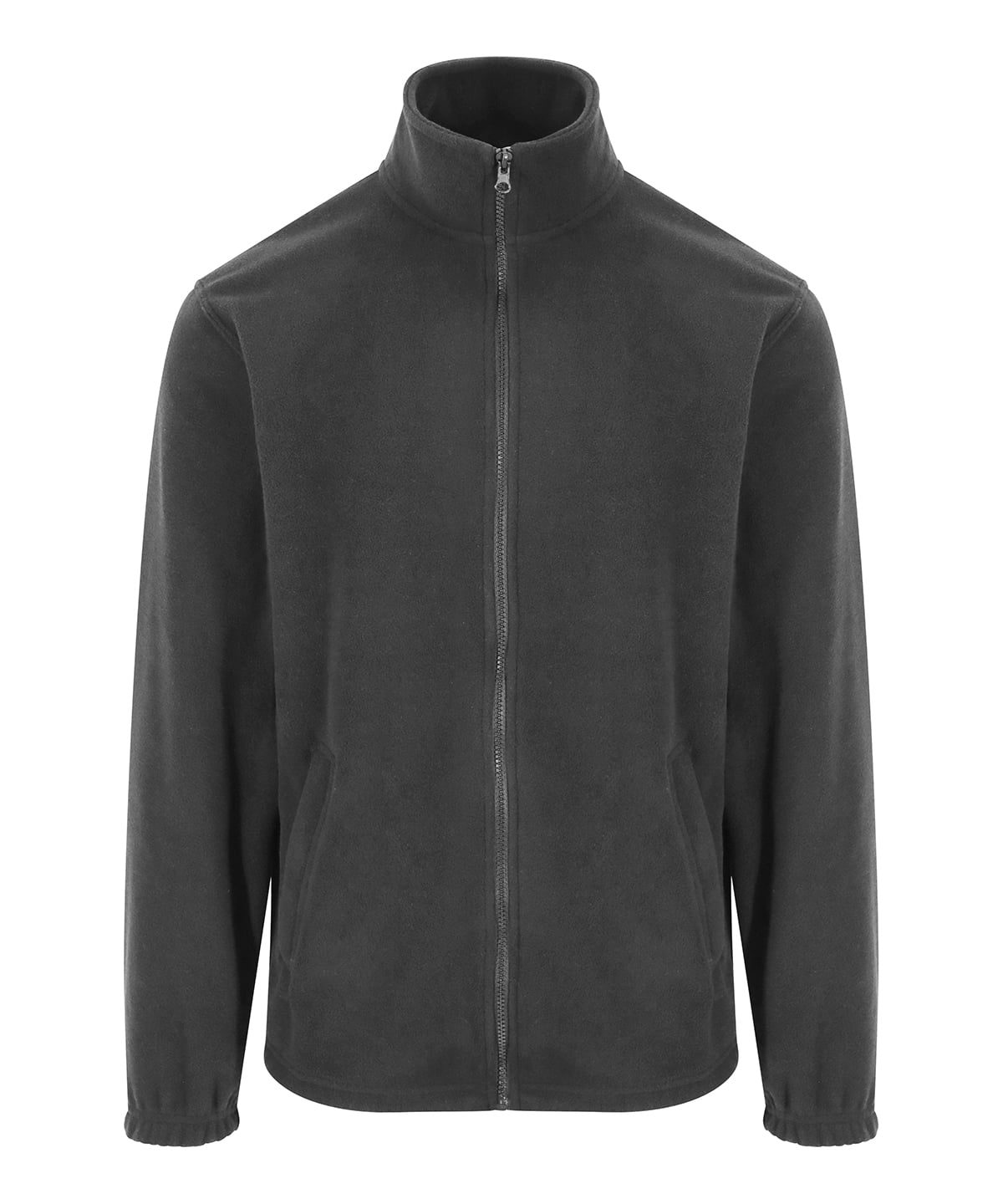 Dark gray fleece jacket on a white background