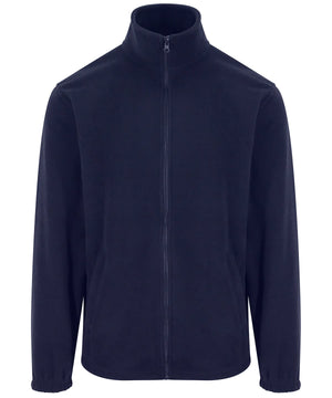 Navy blue fleece jacket on a white background