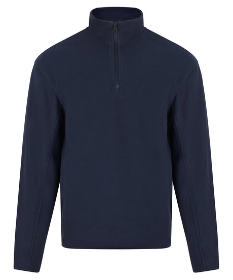 Navy blue long-sleeve pullover with a quarter zip on a white background