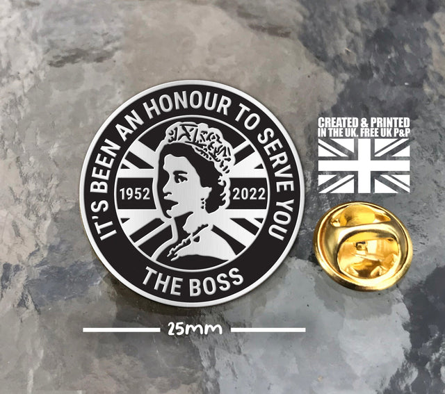 Her Majesty Queen Elizabeth II The Boss Pin Badge