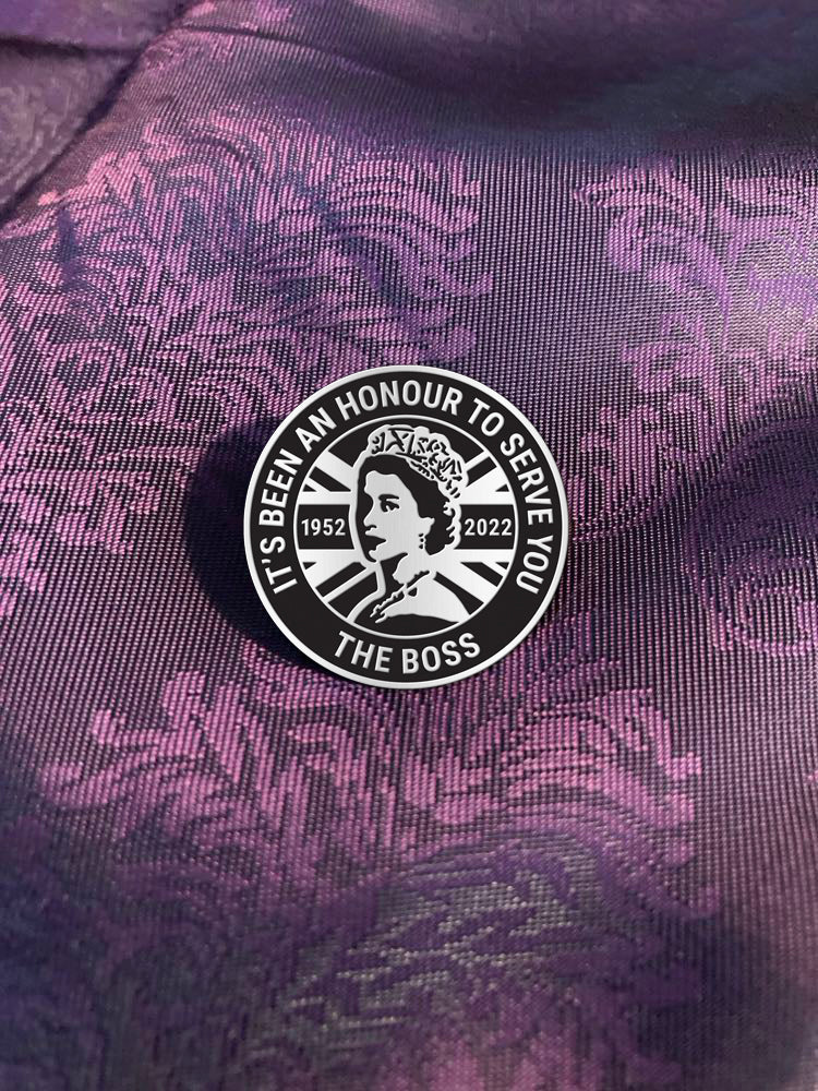 Her Majesty Queen Elizabeth II The Boss Pin Badge