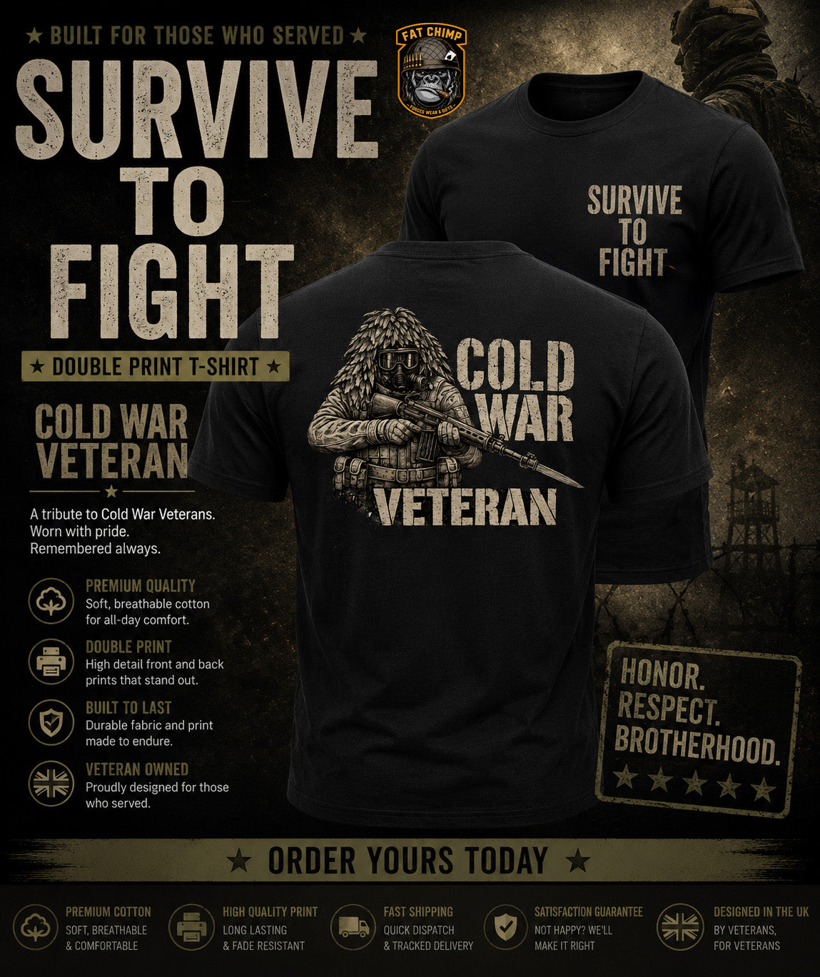 Cold War Veteran - Survive to Fight Double Print T-Shirt