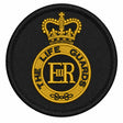A circular embroidered patch featuring a black background with a gold crown and the text 'THE LIFE GUARDS' around a central 'ER' monogram.
