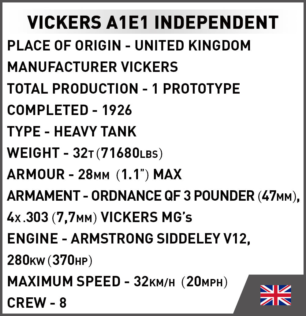 Vickers A1E1 Independent tank - COBI 2990 - 887 bricks