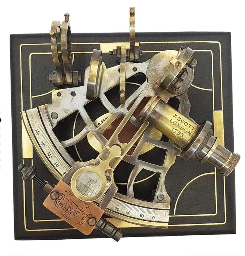 BRASS SHIPS HISTORY SEXTANT WITH WOODEN BOX
