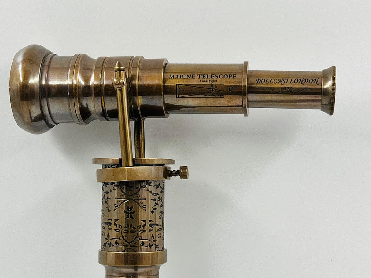 BRASS TELESCOPE & COMPASS HANDLE WALKING STICK