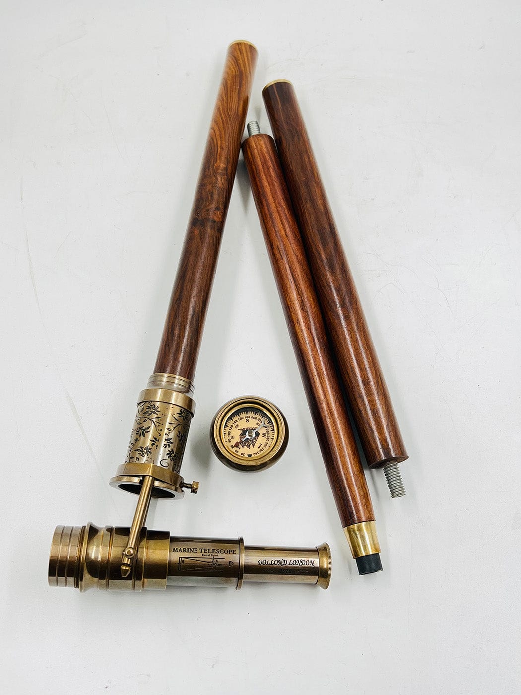 BRASS TELESCOPE & COMPASS HANDLE WALKING STICK