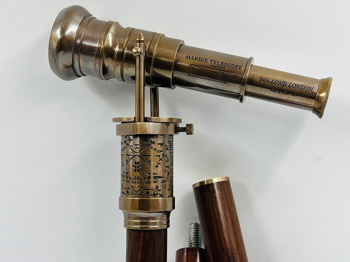 BRASS TELESCOPE & COMPASS HANDLE WALKING STICK