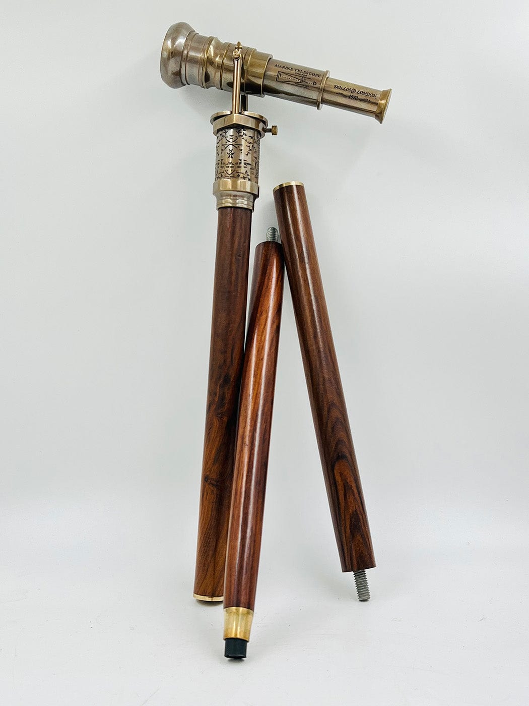 BRASS TELESCOPE & COMPASS HANDLE WALKING STICK