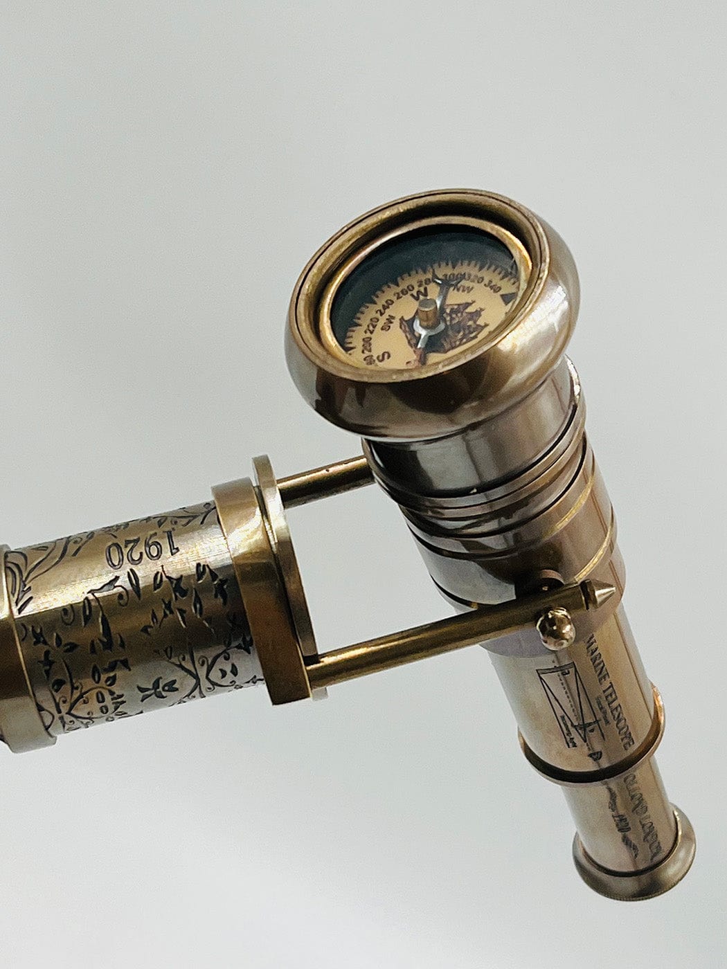 BRASS TELESCOPE & COMPASS HANDLE WALKING STICK