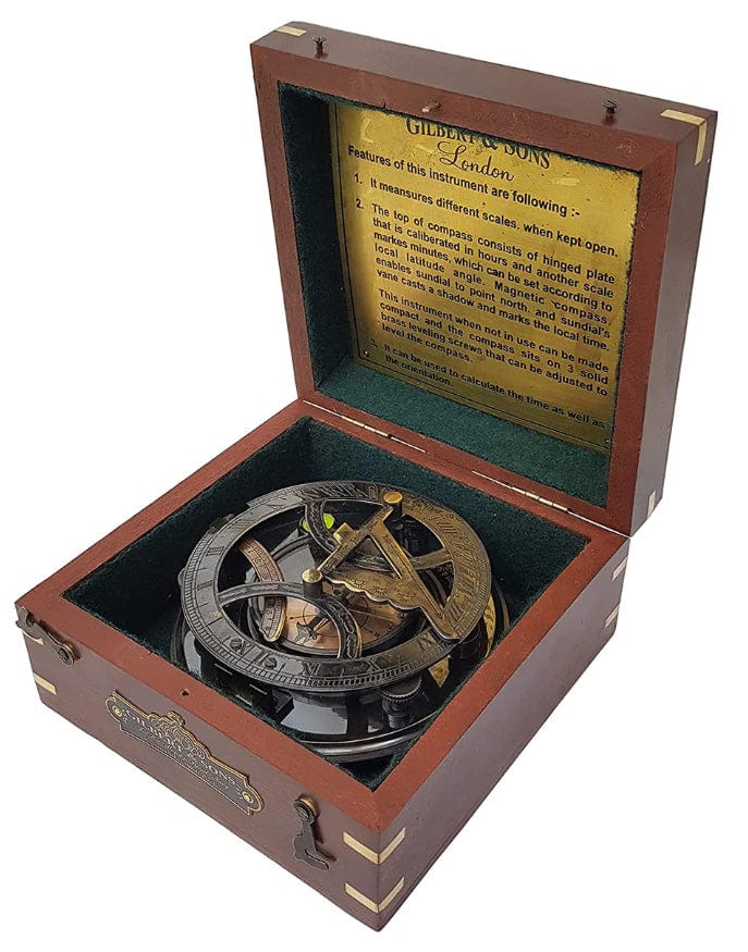 GILBERT & SON'S VINTAGE SUNDIAL COMPASS IN ROSEWOOD CASE