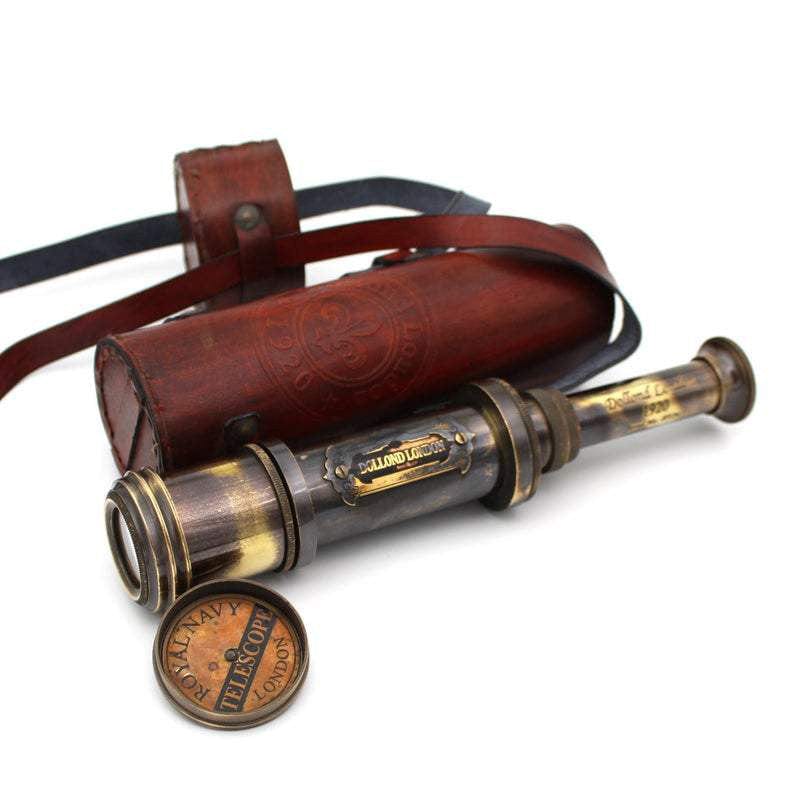 PIRATE BRASS TELESCOPE WITH LEATHER BAG
