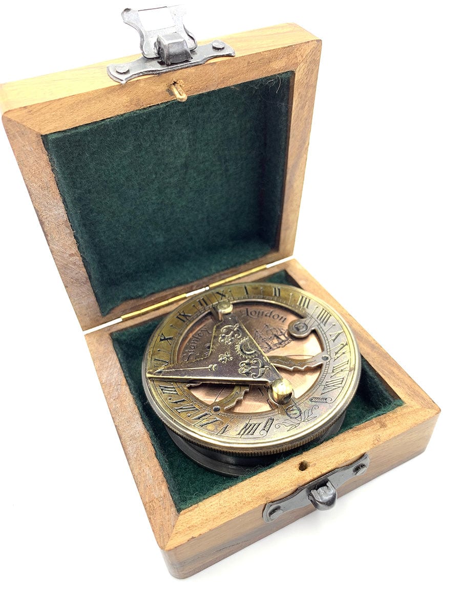 STANLEY LONDON REPLICA SUNDIAL COMPASS WITH WOODEN BOX