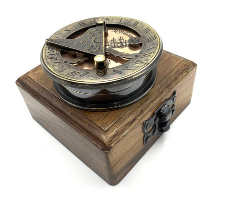 STANLEY LONDON REPLICA SUNDIAL COMPASS WITH WOODEN BOX
