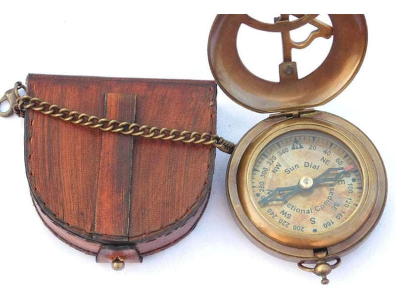SUNDIAL COMPASS WITH LEATHER BAG