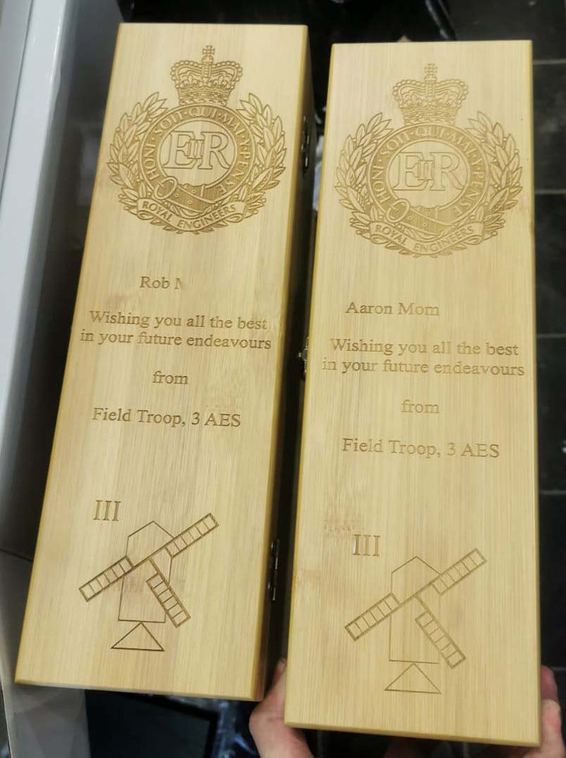 Armed Forces Lasered Bamboo Bottle Box Gift Set