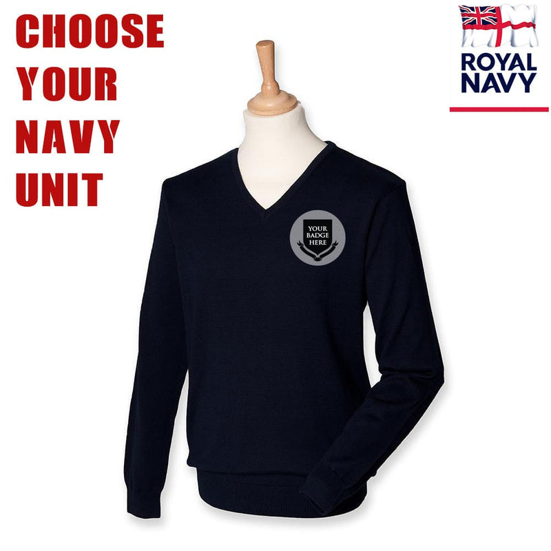 Royal Navy UNITS Lightweight V Neck Sweater (Choose your Navy Logo)